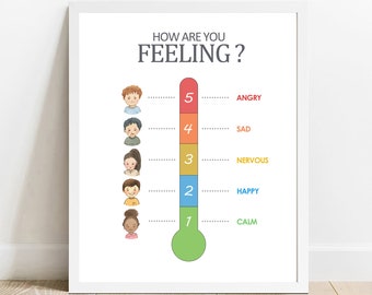 Feelings thermometer, Feelings Poster,Printable Educational Poster, Learning Home School, Preschool Poster, Homeschool Print