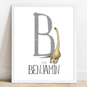 Personalized Name Print, Brachiosaurus Dinosaur Printable, KIds Room Art, Custom Name, Nursery Decor, Bedroom Print, Name Sign image 1