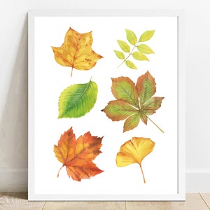 Watercolor Fall Leaves Print: Autumn Thanksgiving Decor (Digital Download)