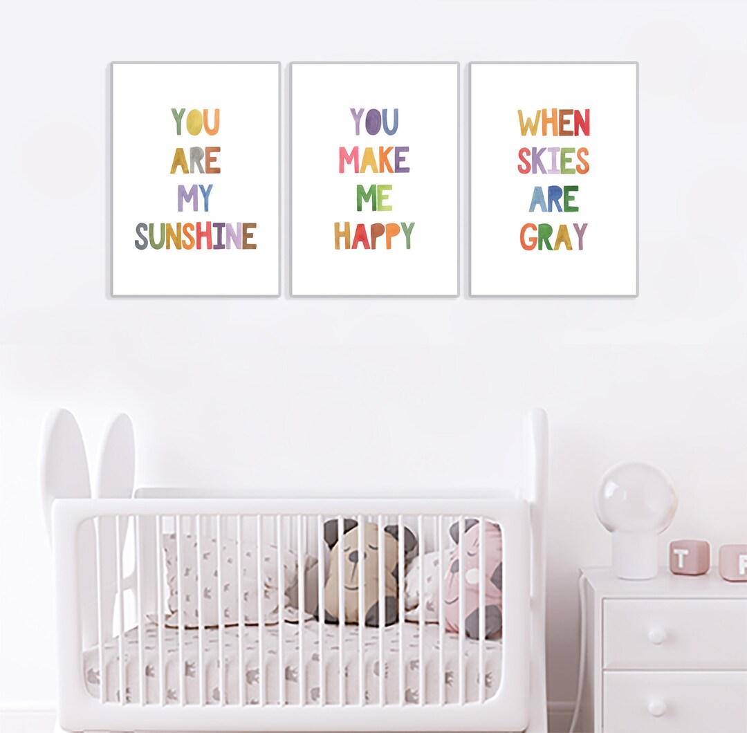 You Are My Sunshine Set of 3 Wall Art, Nursery Decor, Nursery Prints, Kids Bedroom Decor