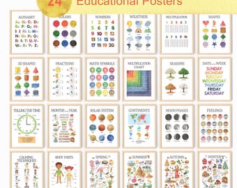 Set of 24 Classroom Prints, Educational Posters, Learning Home School, Printable Homeschool, Classroom Decor, Homeschool Poster