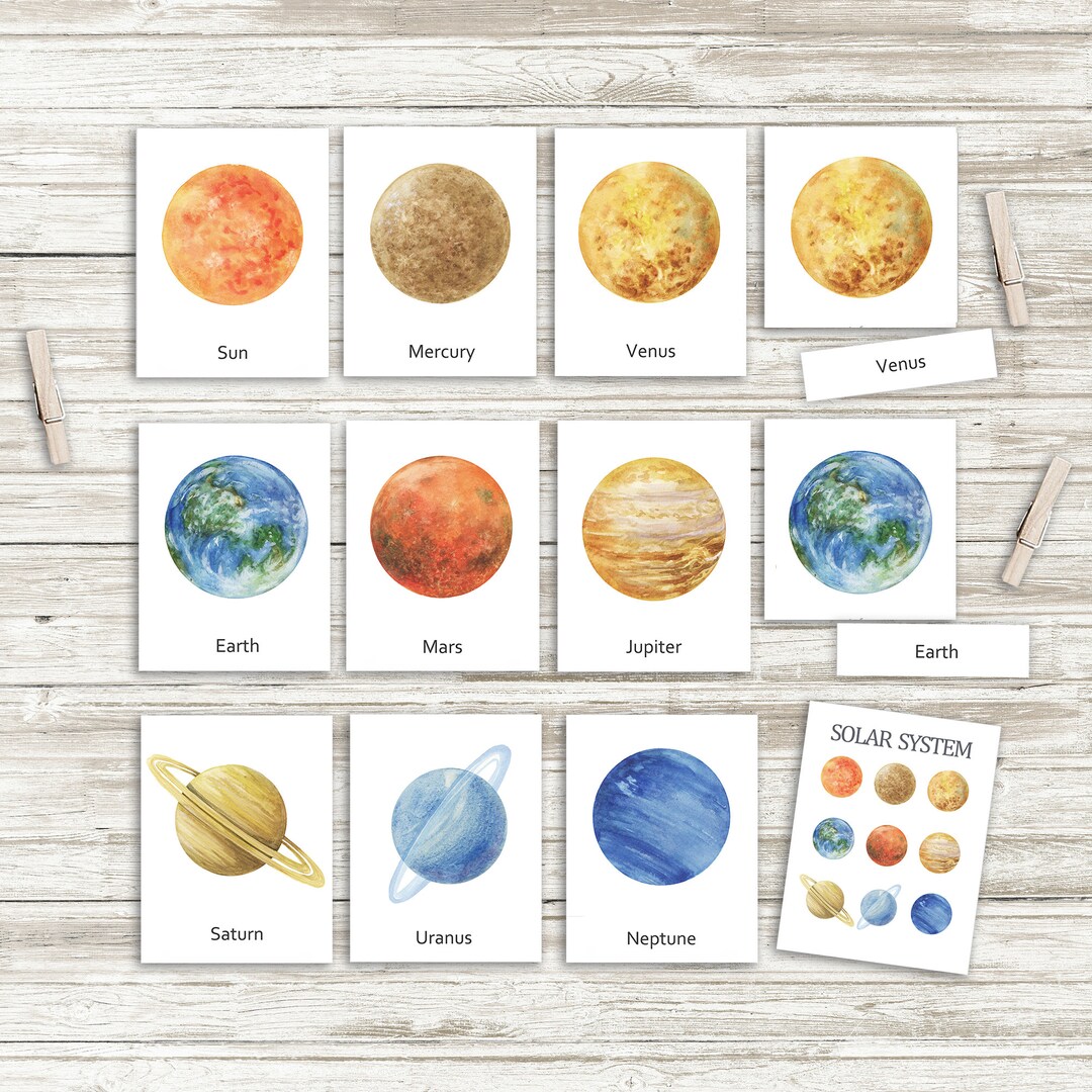 9 Solar System Flash Cards, Printable Space Cards, Solar System Cards ...