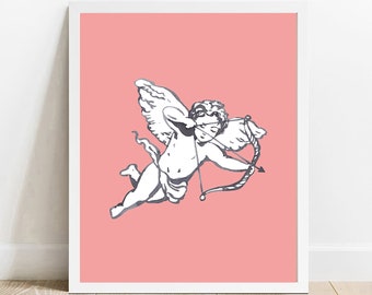Cupid Printable Art, Pink Valentine's Day Printable, Valentines Day Decor,  Pink  Cupid, Watercolor print