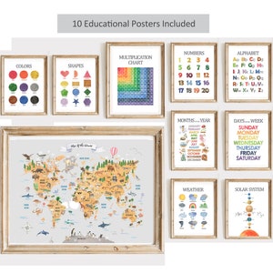 Lernposter 10er Set, Sonnensystem, Farben, Alphabet, Zahlen, Anomalien, Weltkarte Lernen Zuhause, Schule, Vorschule Poster