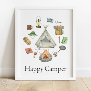 Wall art, Watercolor Poster, Printable Wall art, Gift, Camper Poster, Digital Download, Happy Camper Wall Art