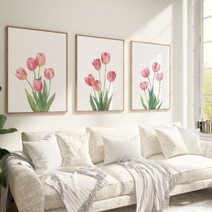 Pink Tulip Print set of 3, Tulip Printable Wall Art, Spring Wall Art, Flower Poster, Spring Tulip Print, Easter Wall Decor