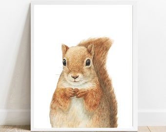 Woodland Animal Print, Baby Animal Print, Squirrel Print, Nursery Wall Art, Printable Animals Decor, Nursery Animal Print