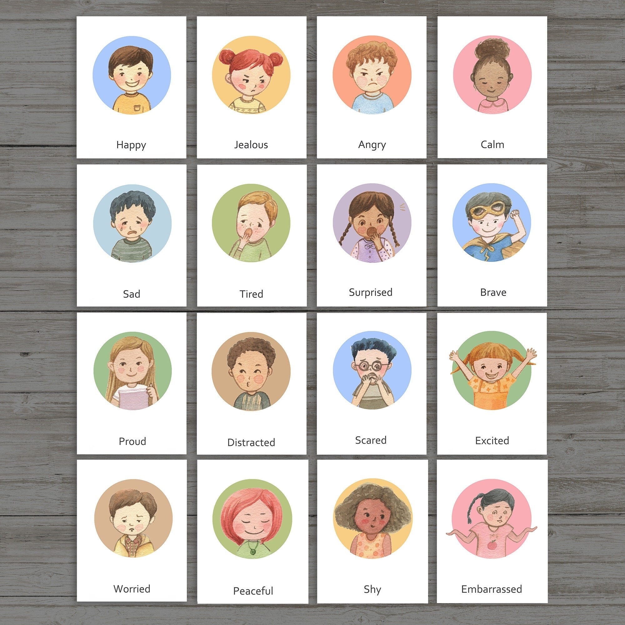 20 Feelings Flash Cards, Emotion Flashcards, Kids Room Deco, Homeschool Decor,  Feelings Flash Cards, Kids feeling