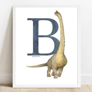 Letter B brachiosaurus, Dinosaur Watercolor Prints, Nursery Wall Art, Dinosaur Nursery Printables,Nusery Decor, Kids Room Decor