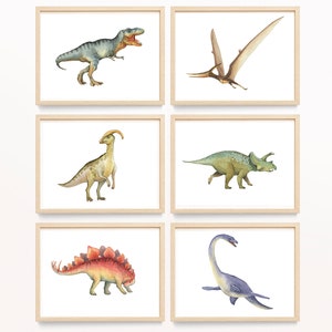 Set of 6 Dinosaur Watercolor Prints, Tyrannosaurus, Nursery Wall Art, Dinosaur Printables Wall Art,Kids Room Decor,Boys Room Wall Decor