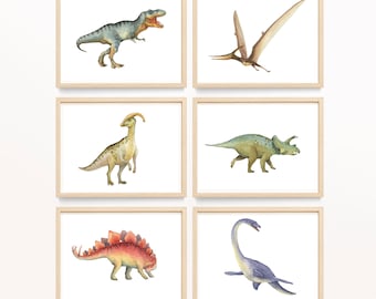 Set of 6 Dinosaur Watercolor Prints, Tyrannosaurus, Nursery Wall Art, Dinosaur Printables Wall Art,Kids Room Decor,Boys Room Wall Decor