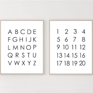 Alphabet poster set of 2,Number Poster, Alphabet Print, ABC Wall Art,Alphabet Poster, Abc poster, nursery wall decor