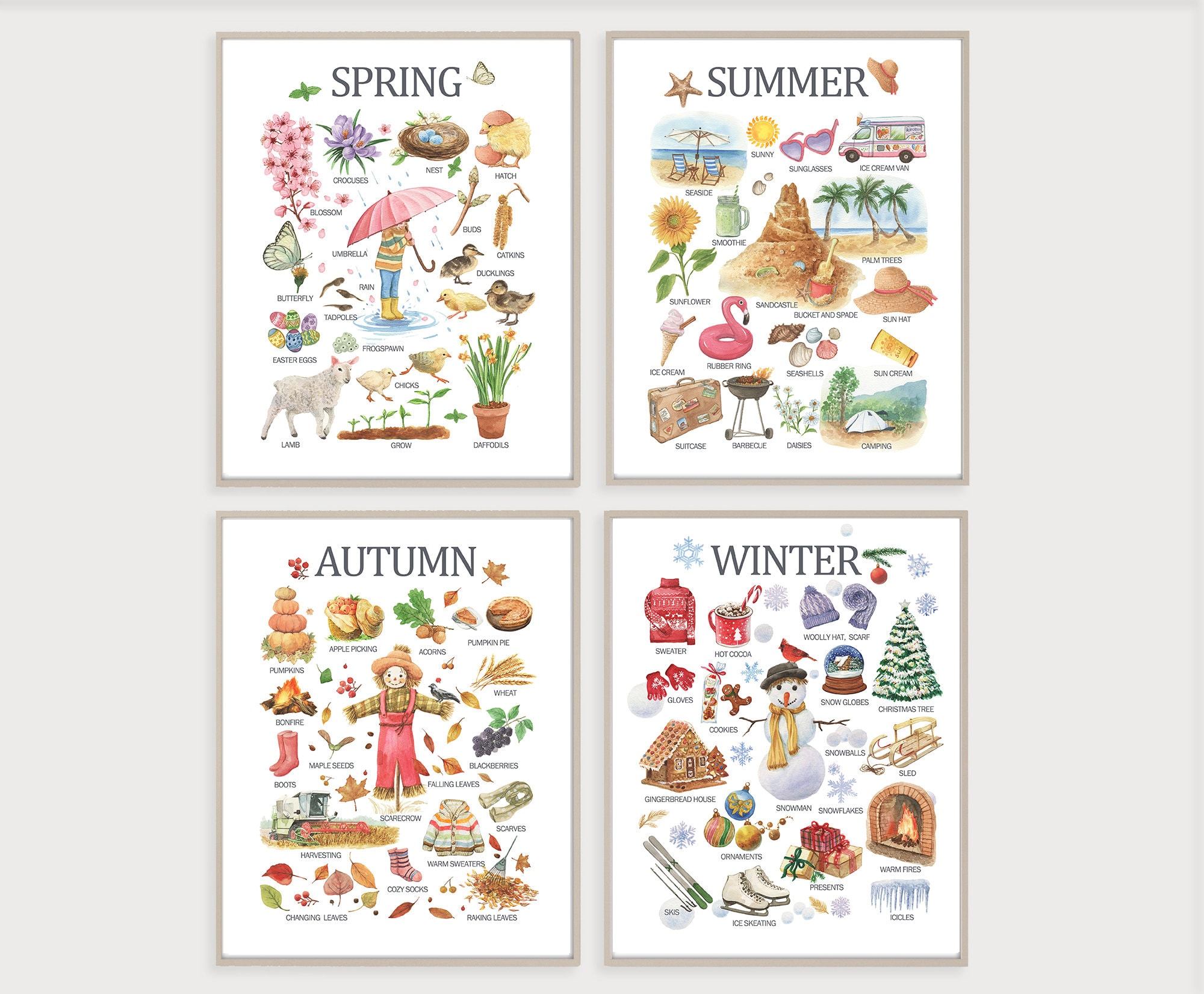 Four Seasons Print Set Spring Summer Autumn Winter poster Etsy