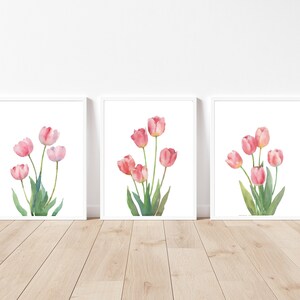 Pink Tulip Print Set of 3, Tulip Printable Wall Art, Spring Wall Art ...