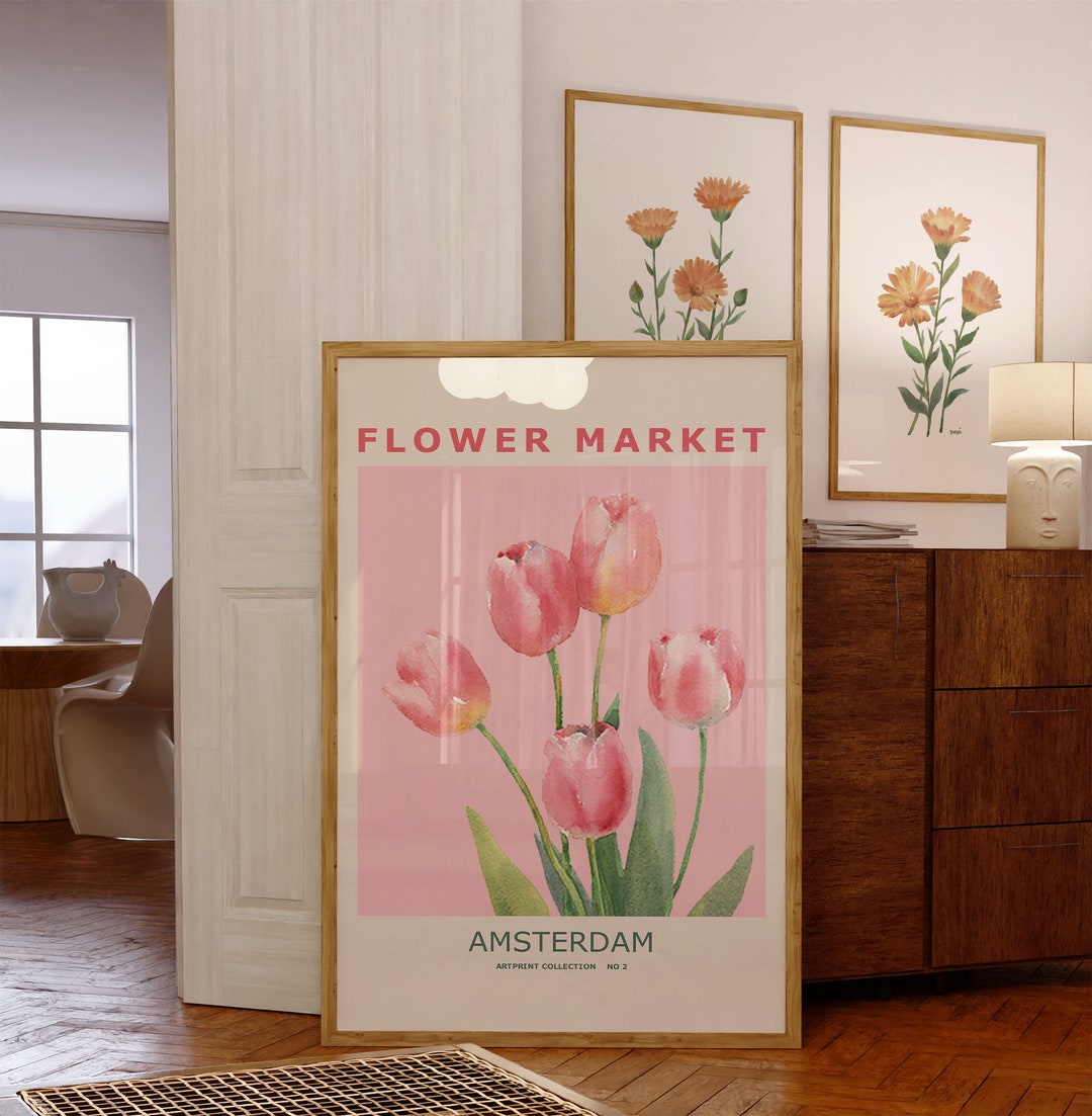 Tulip Flower Market, Flower Art Print, Amsterdam Botanical Art Print ...