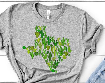 Texas Cactus Short-Sleeve T-Shirt| Texas Shaped |  Texas State  Shirt | Women's Texas Tee | Houston Tee | Unisex Texas Shirt | Family TX