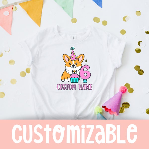 Customizable Kids Birthday Corgi Dog T-Shirt | Personalized Birthday Tee | Birthday Gift | Youth Corgi Tee | Dog Lover Tee | Corgi Family