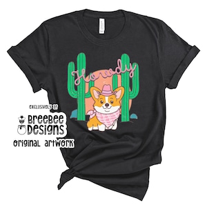 Rodeo Cowboy Corgi Tee, Southwest Desert Graphic Shirt, Western Dog Lover Top, Howdy Cactus T-Shirt, Unisex Short Sleeve Jersey, Rodeo