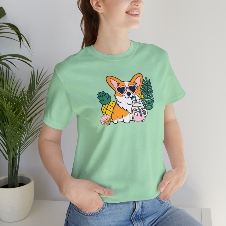 Summer Corgi Graphic Tee – Beach Dog, Pool Party Shirt Mint