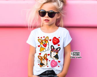 Valentines Corgi Kids T-Shirt | Valentines Day Party Shirt Youth Unisex Fit Graphic Tee