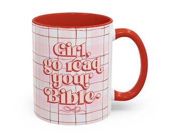 Girl Go Read Your Bible Mug | Pink Plaid Accent Coffee Mug