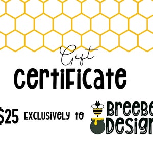Buono regalo per 25 dollari in esclusiva per il negozio Etsy di Breebee Designs