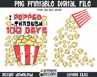 Camiseta do 100º dia de aula da Popcorn | Popped Through 100 Days | Design de camiseta escolar faça você mesmo | Camiseta da escola primária | Celebração dos 100 dias das crianças