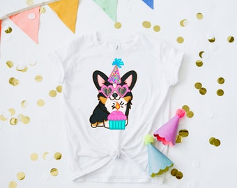 Kids Birthday Corgi T-Shirt | Black Dog Graphic Tee