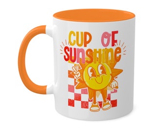 Cup of Sunshine Coffee Mug | Retro Cartoon Sun, Positive Vibes