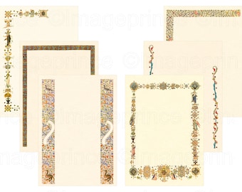 Medieval journal pages, illuminated frames, digital paper, set of 6, for Renfaire journal, invitations, prayer cards, etc