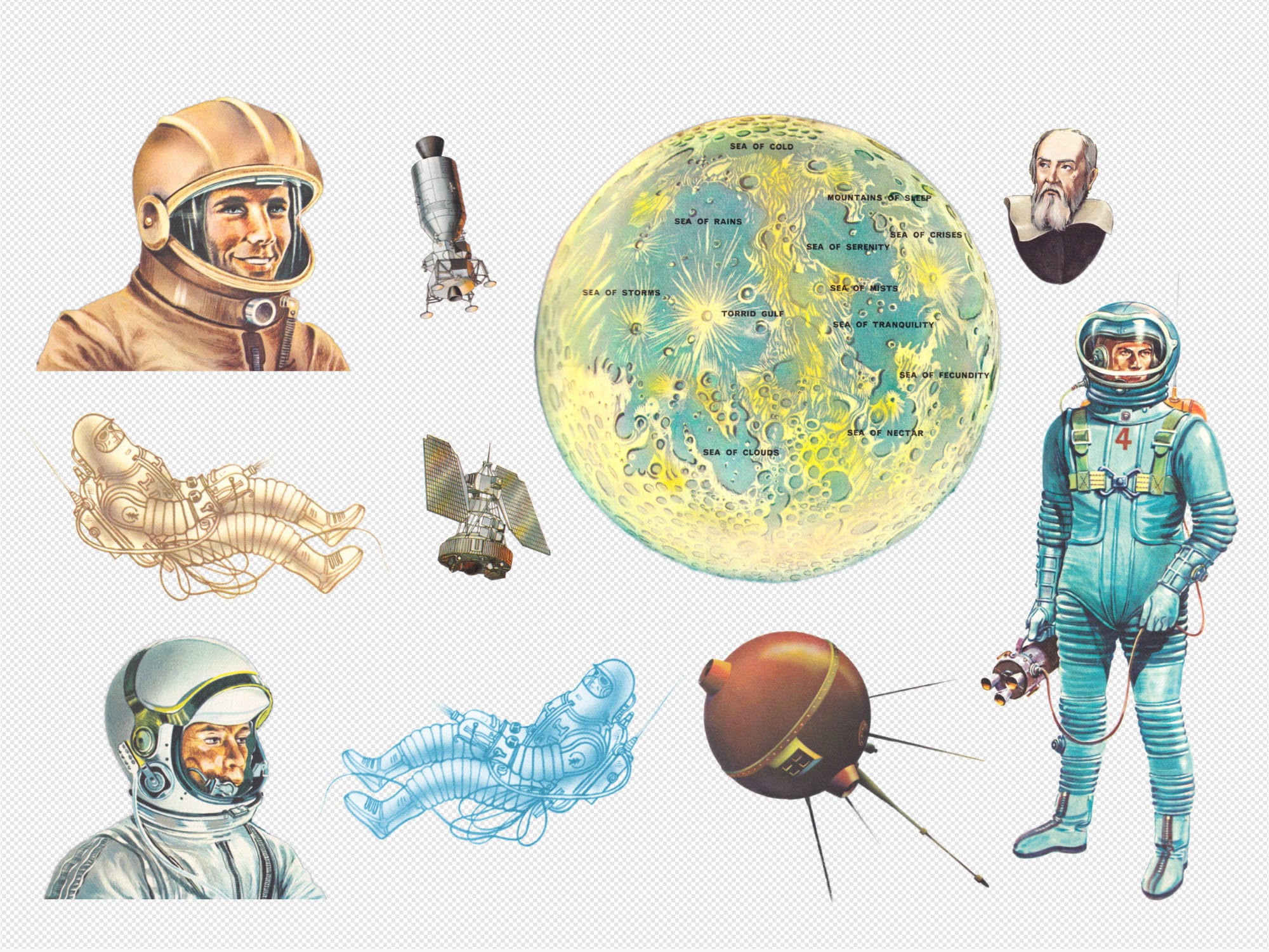 Astronomy Digital Collage Kit - Vintage Illustrations of Spacemen ...