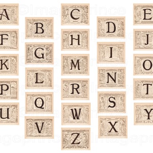 Letras antigas, alfabeto ilustrado em sépia, ABC iluminado, download digital para Decoupage, Arte de parede, Scrapbooking, diário de lixo