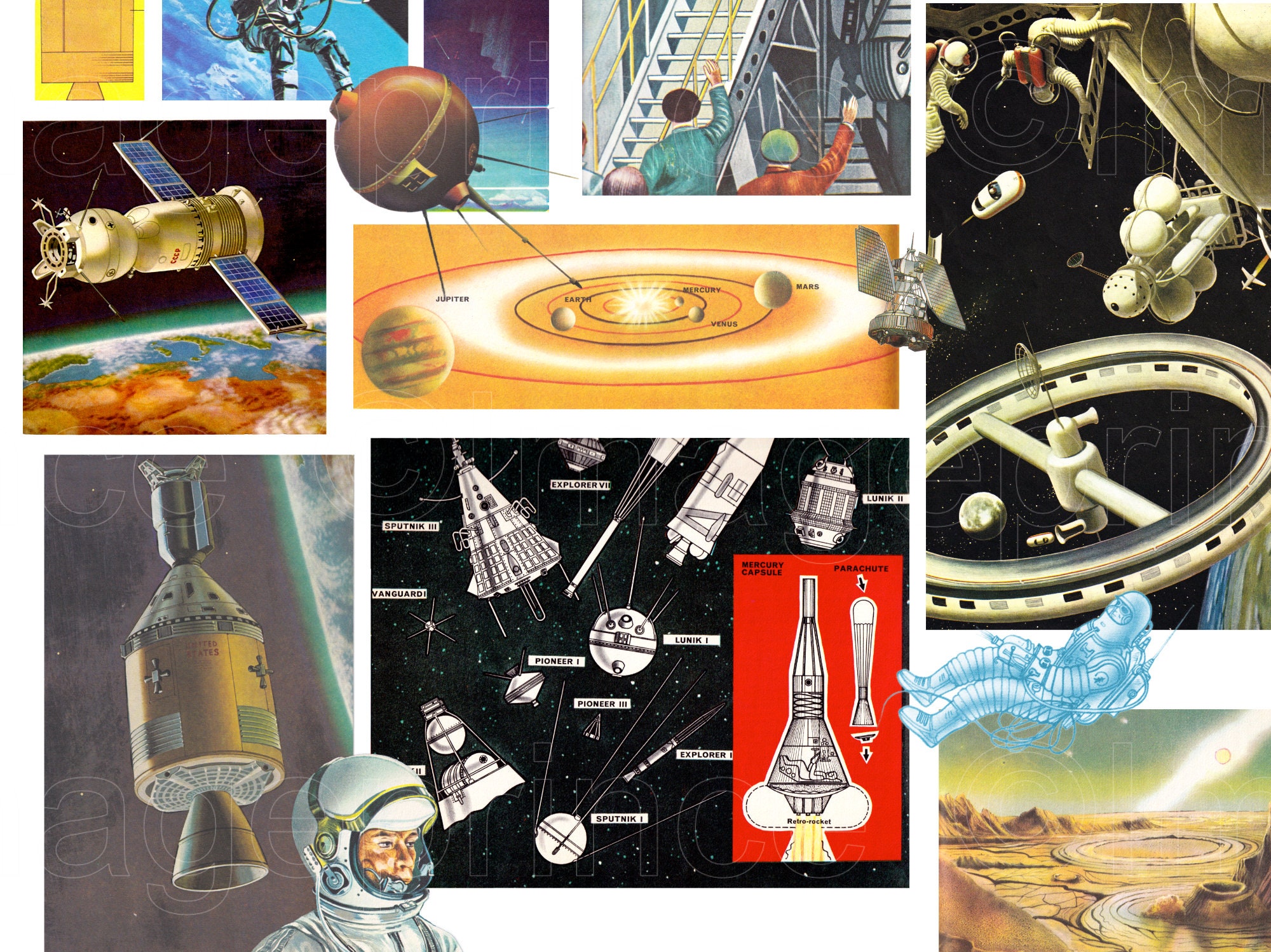 Astronomy Digital Collage Kit - Vintage Illustrations of Spacemen ...