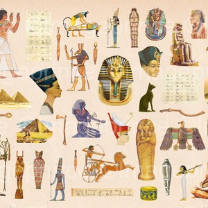 Ancient Egypt clipart with pyramids, mummies, gods, hieroglyphs etc; 39 PNG files, Instant Download, Commercial Use allowed
