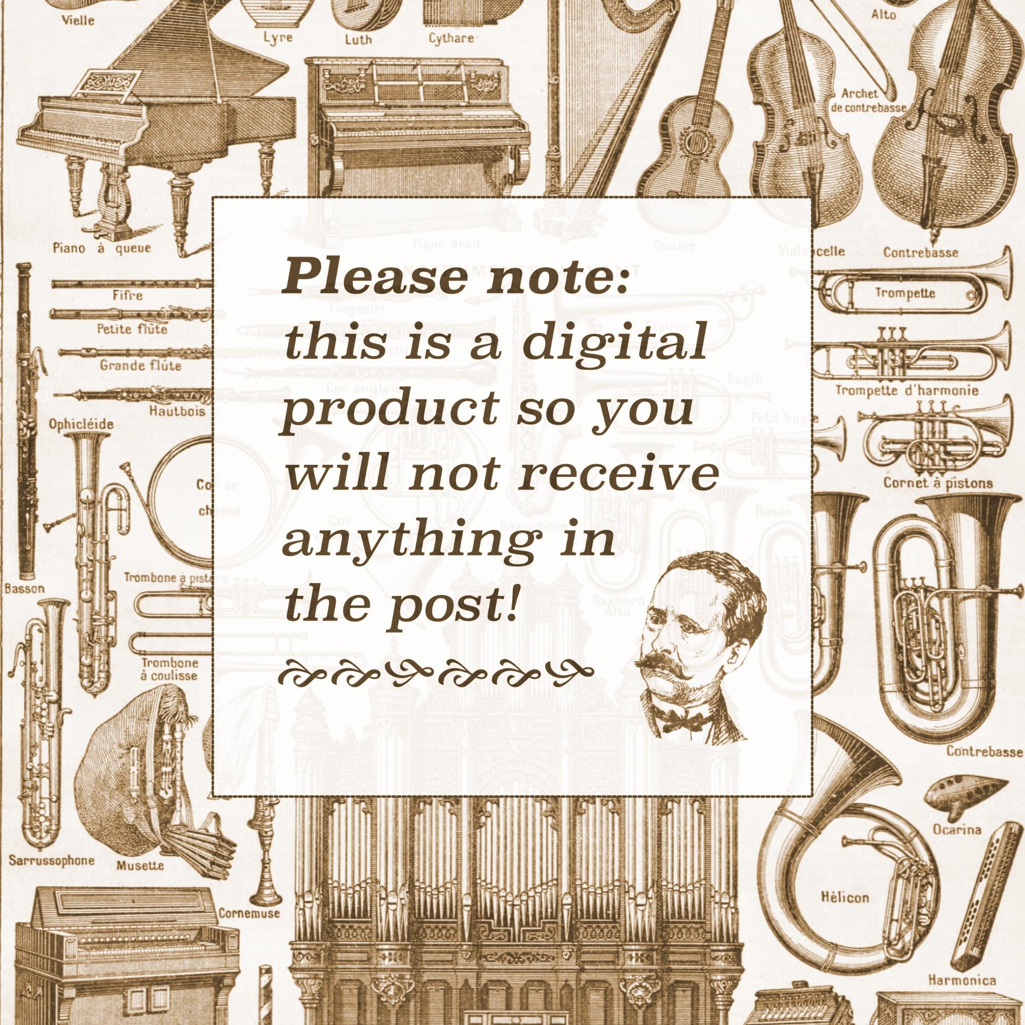 French Music Instruments Print: Antique Dictionary Art (digital