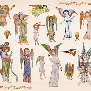 Clipart angeli medievali, 17 file PNG, Download istantaneo, Uso commerciale consentito, Clipart Renfaire, Angeli rinascimentali, arte religiosa