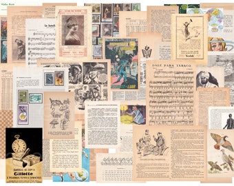 Kit de diario digital - paquete de efemeras de papel vintage de páginas de libros antiguos, papel musical, mapas - descarga instantánea para fondos, collage, etc.