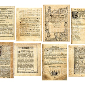Middeleeuwse dagboekpagina's, IJslandse tekst uit de 16e eeuw, Renaissance set van 8 voor Renfaire, junk journal, digitale collage, scrapbooking