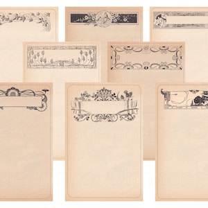Pagine del diario spazzatura con intestazione, stile Art Déco, carta digitale - download istantaneo, toni neutri per sfondi, collage, scrapbooking