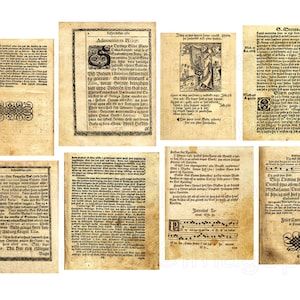 Renaissance-dagboekpagina's, 16e-eeuwse IJslandse tekst, set van 8, middeleeuws handschrift, voor Renfaire, junkjournaal, digitale collage, enz