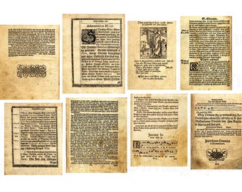 May include: A collection of eight vintage pages from a book with black text on a cream background. The pages contain text in German and Latin, including the words "Admonitio ex P", "Zion", "Babedon farunbjer", and "Herrar binadam".