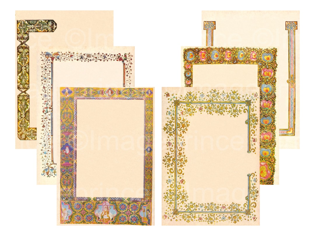 Medieval Journal Pages, Digital Paper, Set of 6 for Junk