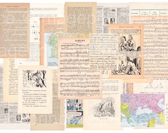 Digital journal kit - vintage paper ephemera pack of old book pages, music paper, maps - instant download for Backgrounds, Collage, etc