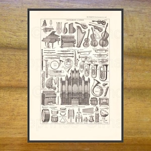 Music Instruments Poster, French Antique Print, Music Wall Art, Instant Download, Music Room Decor, Music Student Gift, Music Teacher Gift