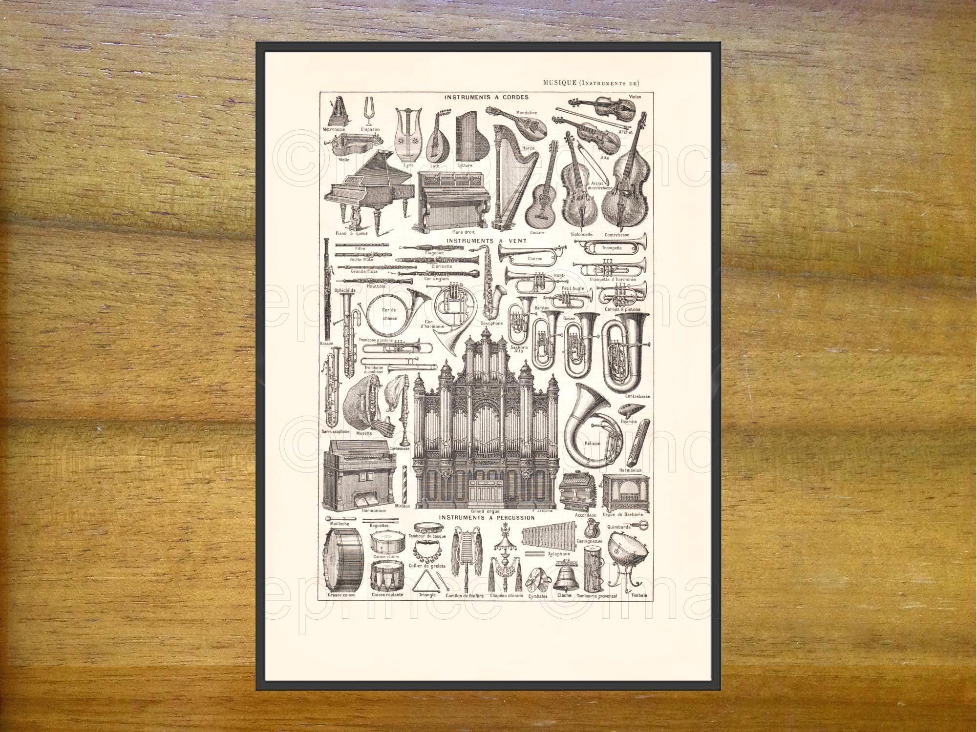 French Music Instruments Print: Antique Dictionary Art (digital