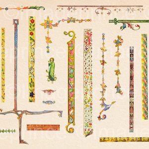 Middeleeuwse clipart versieringen en randen, decoratieve PNGs, 19 PNG-bestanden, Instant Download, Commercieel gebruik toegestaan