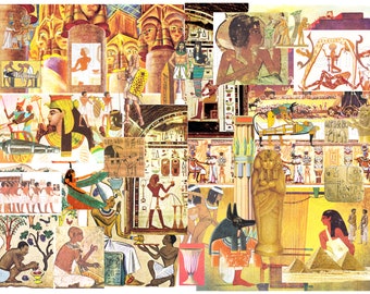 Ancient Egypt digital collage kit - vintage illustrations of pyramids, pharaohs, hieroglyphs and more for School Projects, Junk Journal, etc