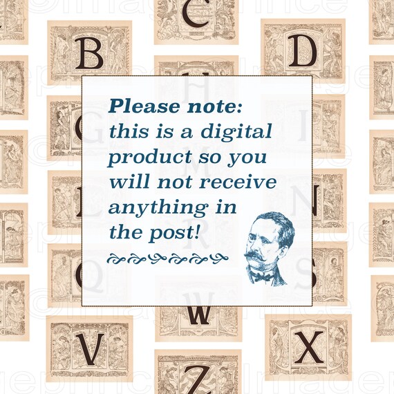 Antique Letters, Sepia Illustrated Alphabet, Illuminated ABC