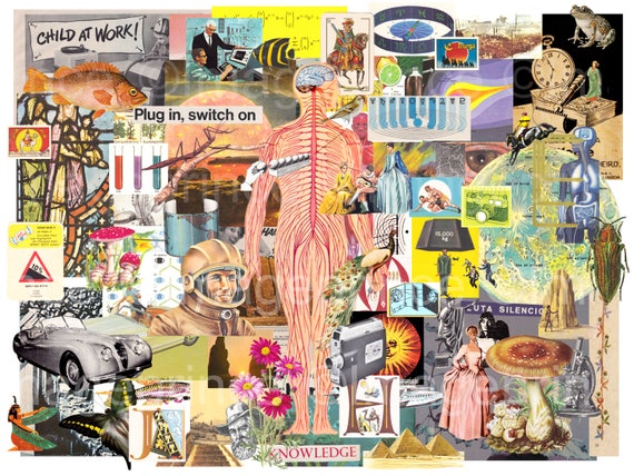 Digital collage kit - 90 images, vintage illustrations, JPG and PNG files, people, nature, anatomy, science, etc