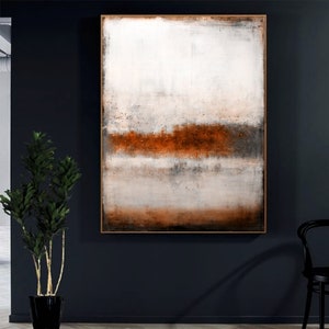 Peinture abstraite blanc rouillé, art original sur toile, peinture acrylique minimalisme extra large, peinture d'art industriel, photo de bureau
